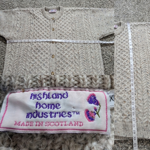 Highland Home Industries Cream Tan Wool Button Up Cardigan Sweater XL - Picture 9 of 9